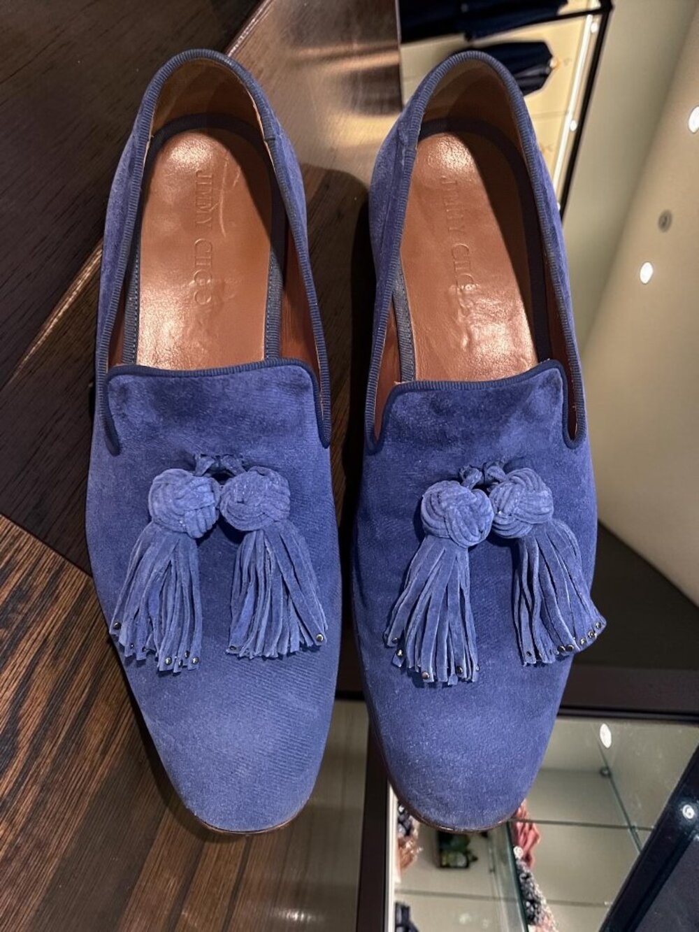 Jimmy Choo Men’s Blue Suede Tassel Loafers – Size 44